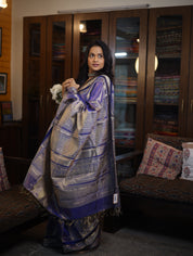 Two Tone Blue Kanchi Silk Cotton Saree with Jari Border-SRTTBKSCS111