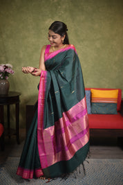 Dark Green Raw Silk Saree - SRDGRSS925