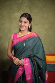 Dark Green Raw Silk Saree - SRDGRSS925