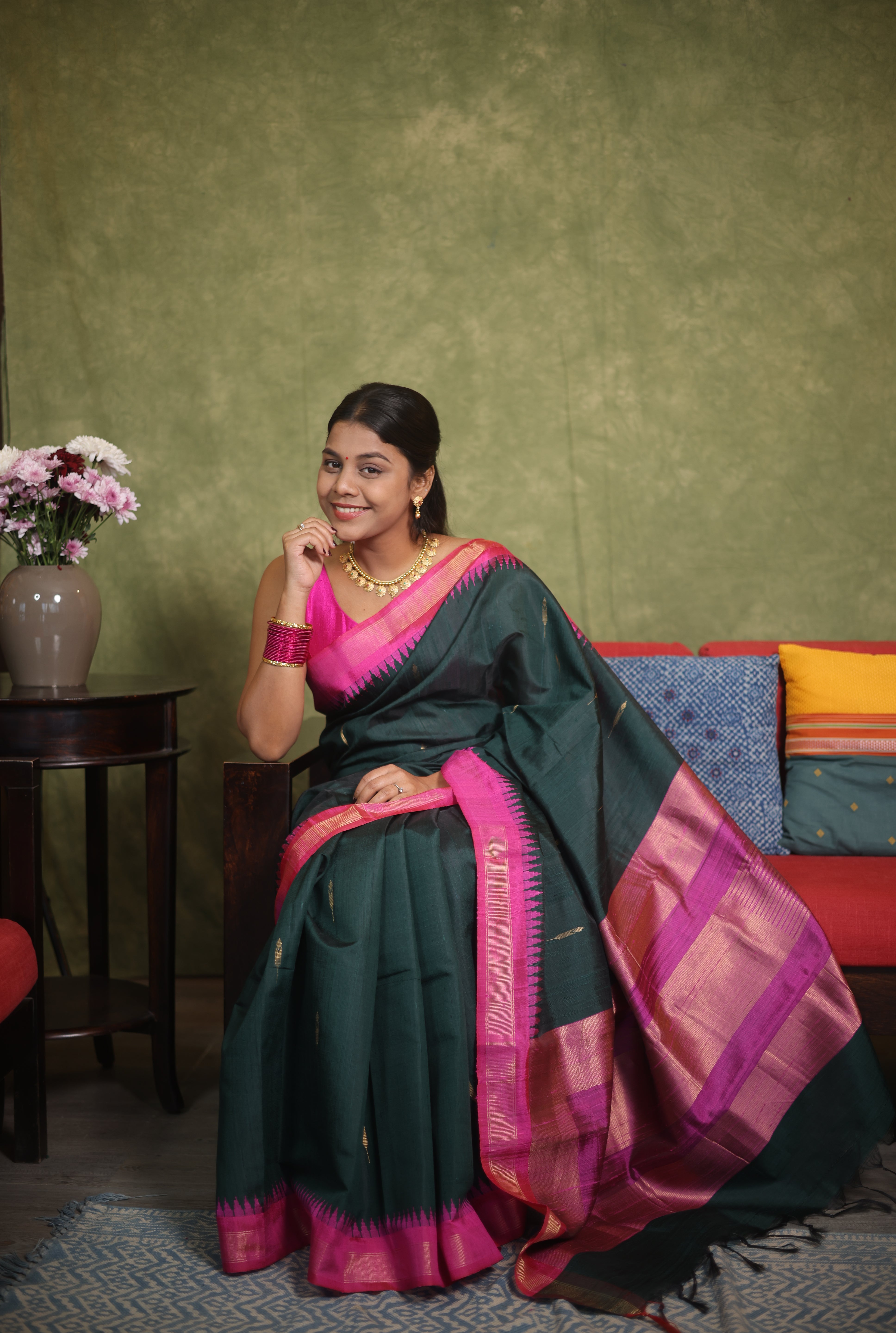Dark Green Raw Silk Saree - SRDGRSS925