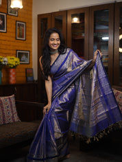 Two Tone Blue Kanchi Silk Cotton Saree with Jari Border-SRTTBKSCS111