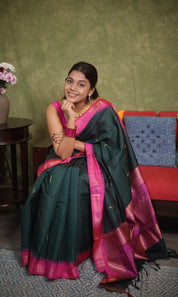 Dark Green Raw Silk Saree - SRDGRSS925