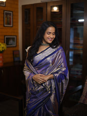 Two Tone Blue Kanchi Silk Cotton Saree with Jari Border-SRTTBKSCS111