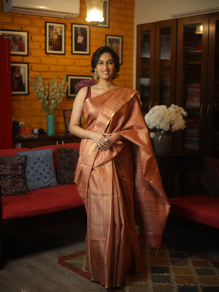 Peach Tussar Silk Saree-SRPTSS793