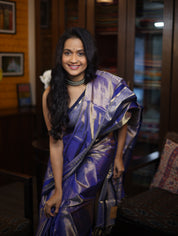 Two Tone Blue Kanchi Silk Cotton Saree with Jari Border-SRTTBKSCS111