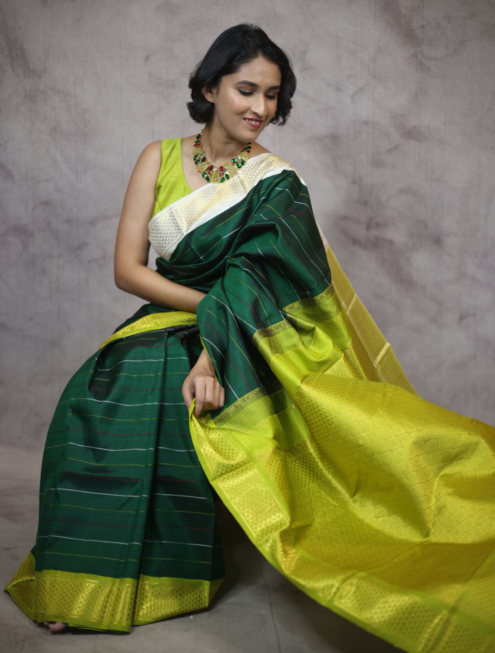 Green Kanjeevaram Silk Saree-SRGKSS445