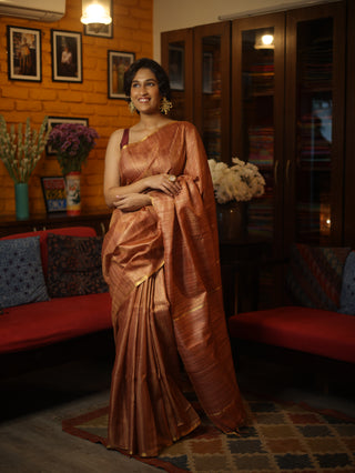 Peach Tussar Silk Saree-SRPTSS793