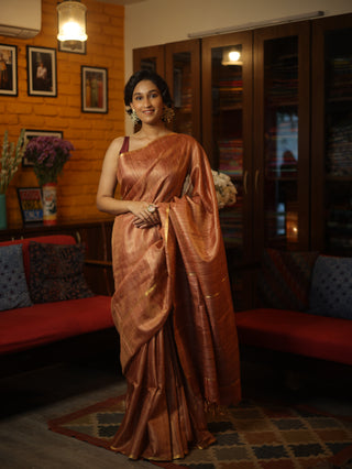 Peach Tussar Silk Saree-SRPTSS793