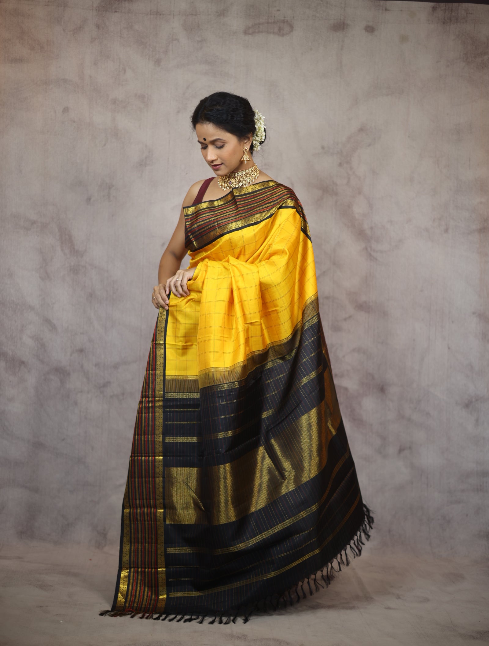 Yellow Kanjeevaram Silk Saree-SRYKSS449