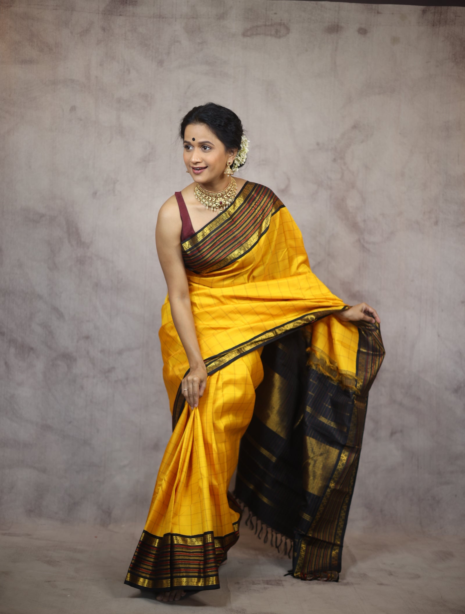Yellow Kanjeevaram Silk Saree-SRYKSS449