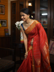 Red Kanchi Silk Cotton Saree with Jari Border-SRRKSCS53