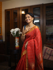 Red Kanchi Silk Cotton Saree with Jari Border-SRRKSCS53