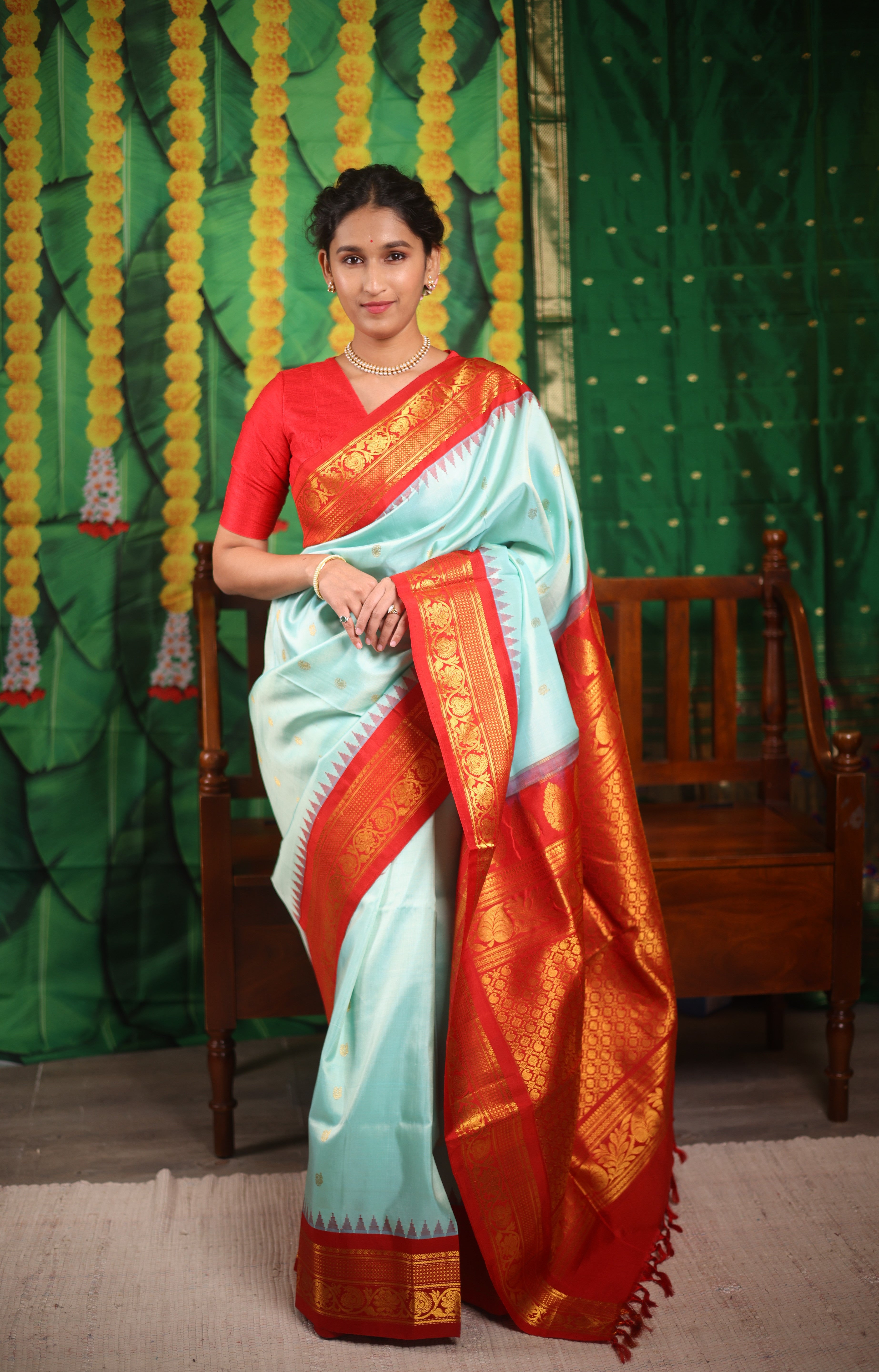 Aqua Blue Gadwal Silk Saree - SRABGSS436