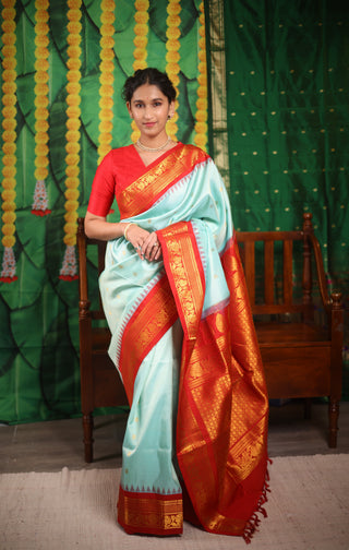 Aqua Blue Gadwal Silk Saree - SRABGSS436