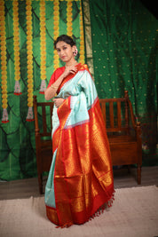 Aqua Blue Gadwal Silk Saree - SRABGSS436