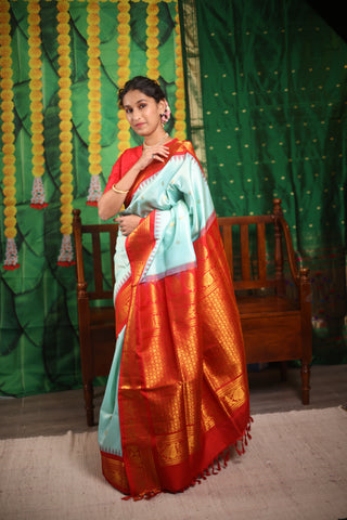 Aqua Blue Gadwal Silk Saree - SRABGSS436