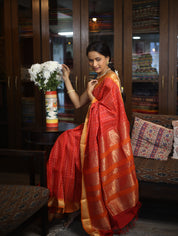 Red Kanchi Silk Cotton Saree with Jari Border-SRRKSCS53