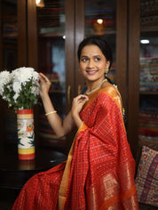 Red Kanchi Silk Cotton Saree with Jari Border-SRRKSCS53