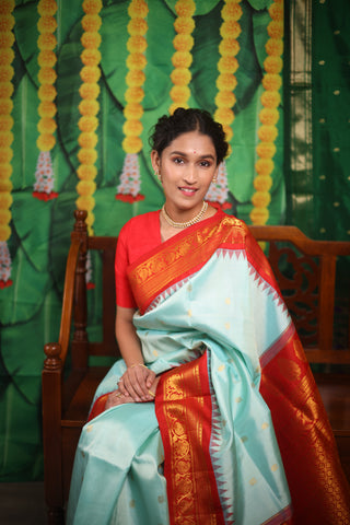 Aqua Blue Gadwal Silk Saree - SRABGSS436