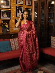 Dark Pink Machine Embroidered Tussar Silk Saree - SRDPMETSS1456