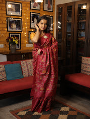 Dark Pink Machine Embroidered Tussar Silk Saree - SRDPMETSS1456