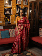 Dark Pink Machine Embroidered Tussar Silk Saree - SRDPMETSS1456
