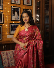 Dark Pink Machine Embroidered Tussar Silk Saree - SRDPMETSS1456