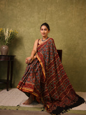Light Blue HBP Cotton Ajrakh Saree - SRLBCAS10