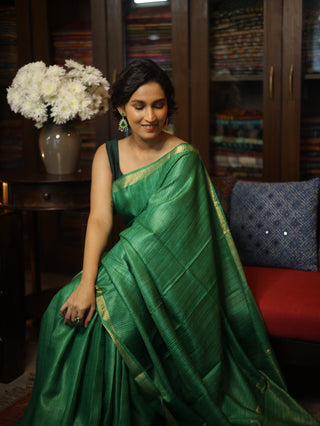 Green Tussar Silk Saree - SRGTSS949