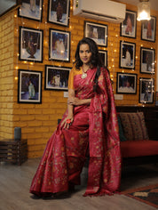 Dark Pink Machine Embroidered Tussar Silk Saree - SRDPMETSS1456