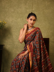 Light Blue HBP Cotton Ajrakh Saree - SRLBCAS10