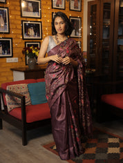 Dark Purple Machine Embroidered Tussar Silk Saree - SRDPMETSS1445
