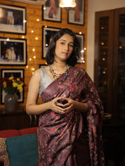 Dark Purple Machine Embroidered Tussar Silk Saree - SRDPMETSS1445