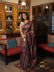 Dark Purple Machine Embroidered Tussar Silk Saree - SRDPMETSS1445