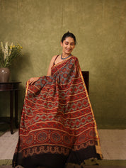 Light Blue HBP Cotton Ajrakh Saree - SRLBCAS10