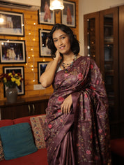 Dark Purple Machine Embroidered Tussar Silk Saree - SRDPMETSS1445