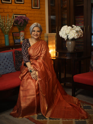 Cherry Red Tussar Silk Saree - SRCRTSS913