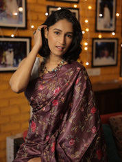 Dark Purple Machine Embroidered Tussar Silk Saree - SRDPMETSS1445