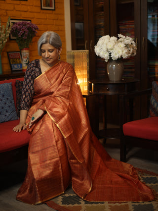 Cherry Red Tussar Silk Saree - SRCRTSS913