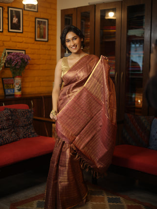 Mauve Tussar Silk Saree - SRMTSS906