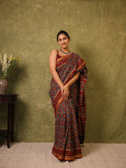 Light Blue HBP Cotton Ajrakh Saree - SRLBCAS10