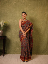Light Blue HBP Cotton Ajrakh Saree - SRLBCAS10