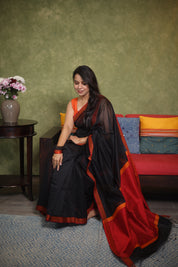 Black Maheshwari Saree - SRBMS774