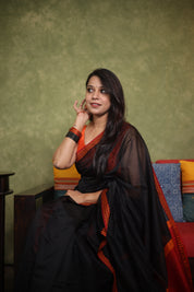 Black Maheshwari Saree - SRBMS774