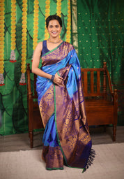 Sky Blue Gadwal Silk Saree - SRSBGSS418