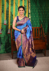 Sky Blue Gadwal Silk Saree - SRSBGSS418