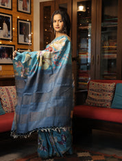 Blue Tussar Silk Saree - SRBTSS1355