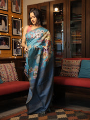 Blue Tussar Silk Saree - SRBTSS1355