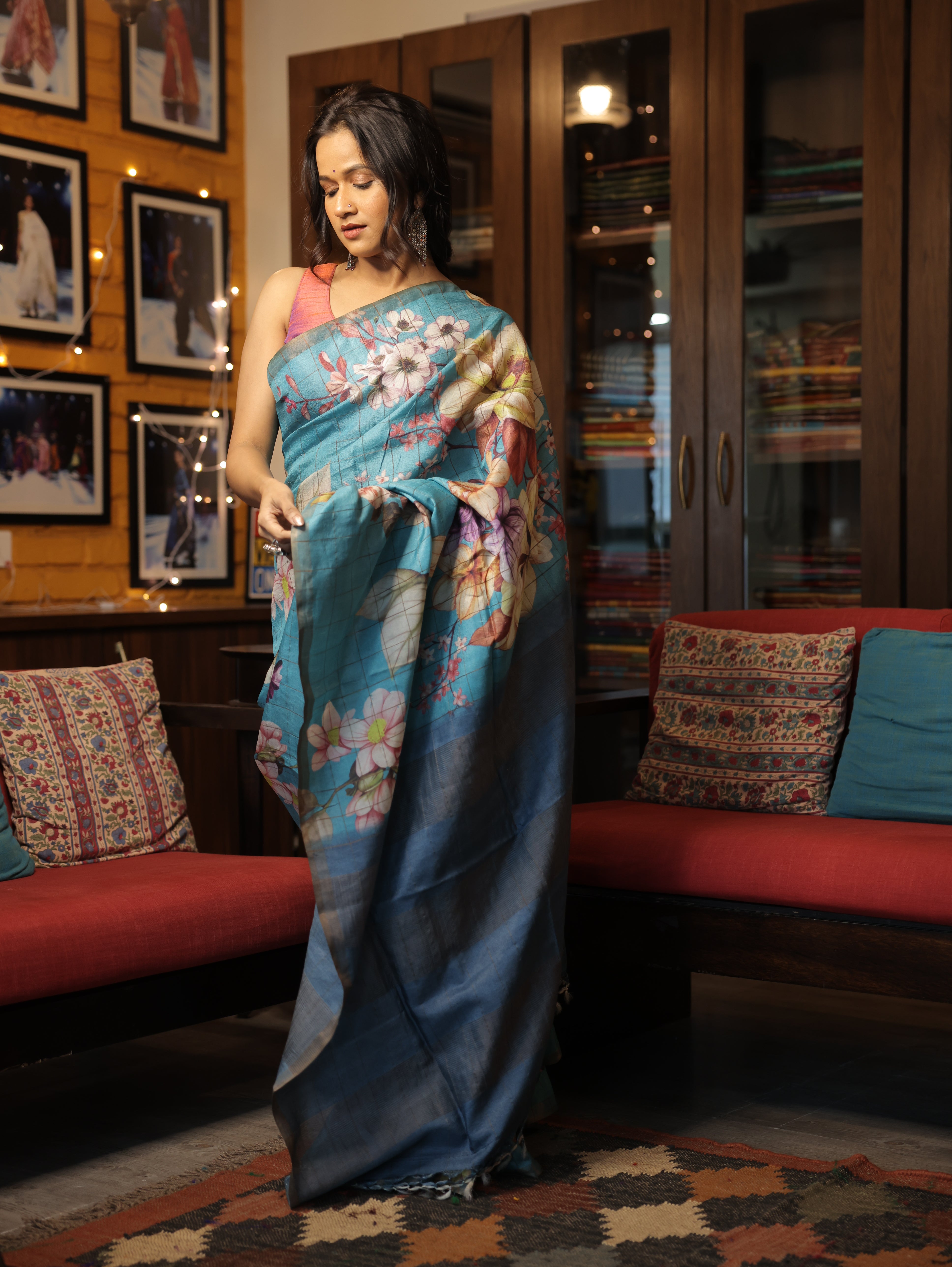 Blue Tussar Silk Saree - SRBTSS1355