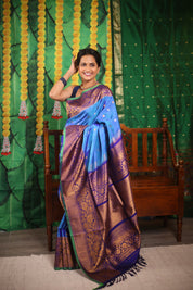 Sky Blue Gadwal Silk Saree - SRSBGSS418